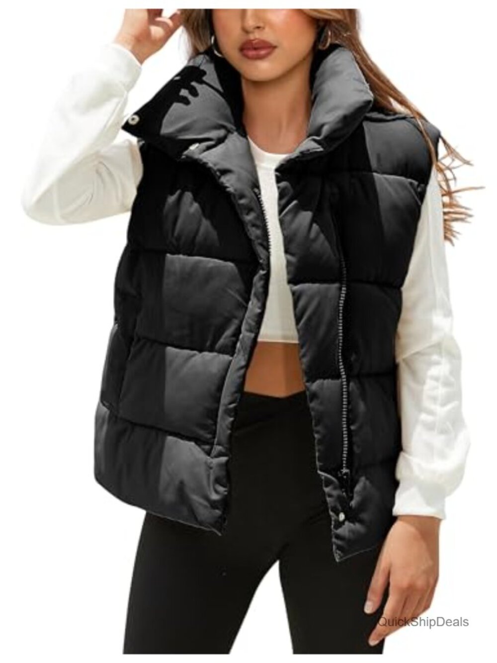Women's Puffer Vest Sleeveless Quilted Zip Up Loose Fit Winter Outerwear